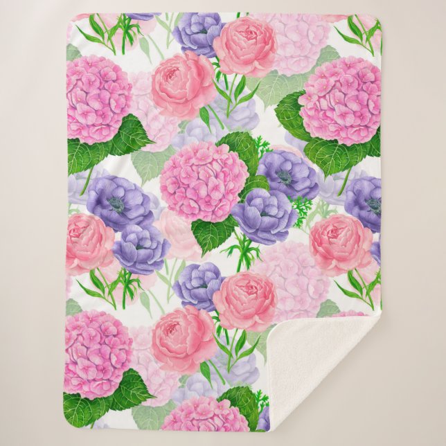 Manta Sherpa Patrón floral de acuarela (Anverso)