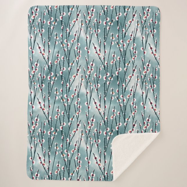 Manta Sherpa Patrón floral de ciruela de primavera (Anverso)