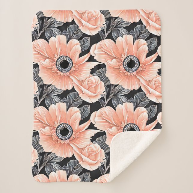 Manta Sherpa Patrón floral de duraznos de luz botánica (Anverso)