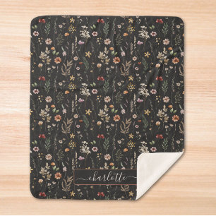 Manta Sherpa Patrón floral de flores silvestres bonitas acuarel
