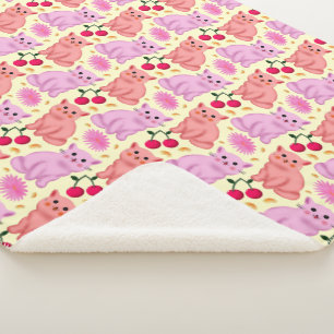 Manta Sherpa Patrón Floral de Gatito Adorable Cereza Gatito K