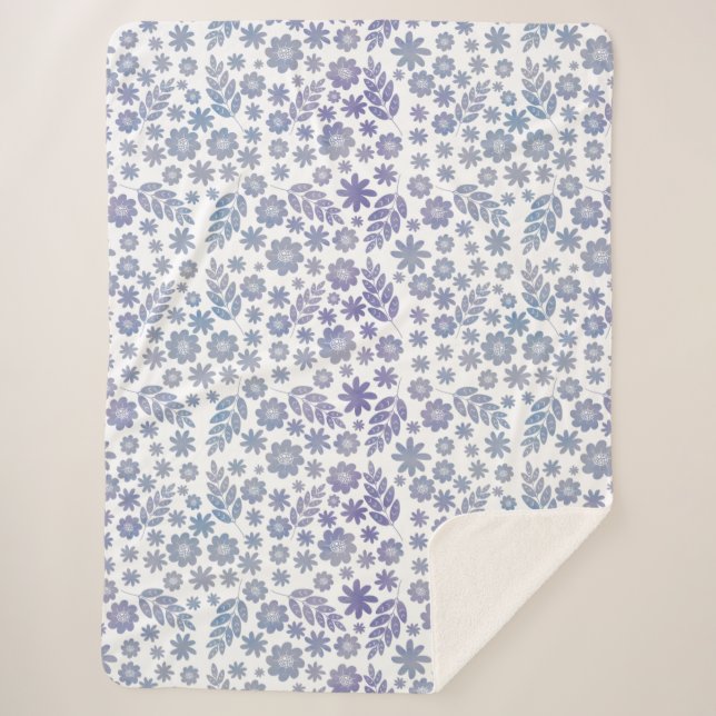 Manta Sherpa Patrón floral de gris y lavanda (Anverso)