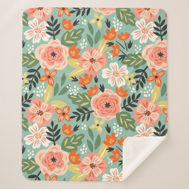 Manta Sherpa Patrón floral de jardín (Anverso)