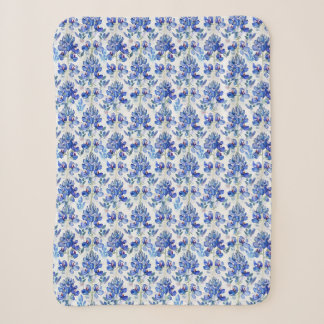 Manta Sherpa Patrón Floral de Lupino Azul y Blanco