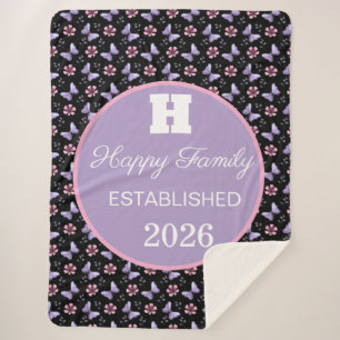 Manta Sherpa Patrón floral de mariposa de lavanda personalizado
