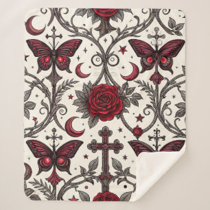 Manta Sherpa Patrón floral de mariposa gótica (1)