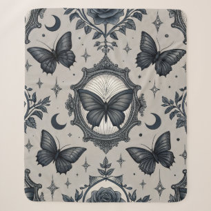 Manta Sherpa Patrón floral de mariposa gótica (2)