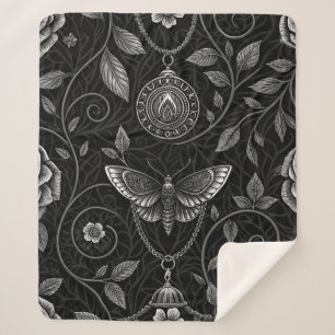 Manta Sherpa Patrón floral de mariposa gótica (3)