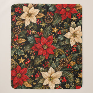 Manta Sherpa Patrón floral de Navidad de Poinsettia de lujo