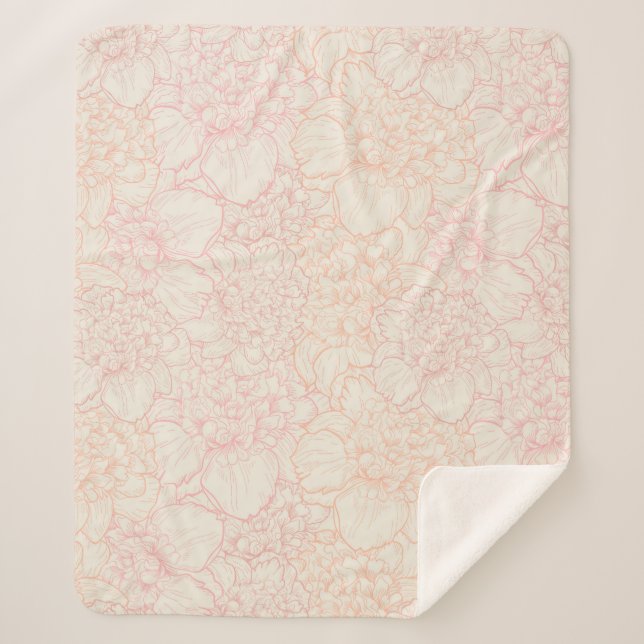 Manta Sherpa Patrón floral de peones rosados (Anverso)