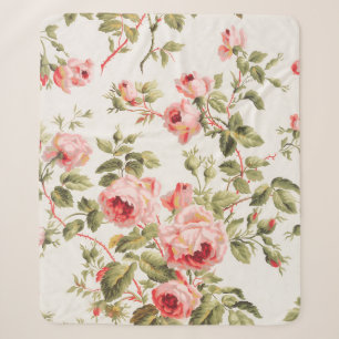 Manta Sherpa Patrón floral de rosas rosadas vintage