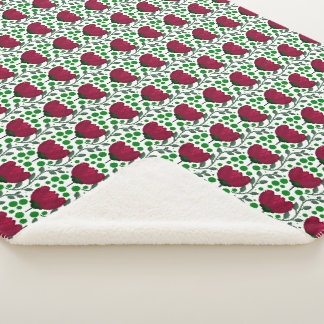 Manta Sherpa Patrón floral de tulipán carmesí | Rojo elegante