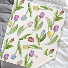 Manta Sherpa Patrón floral de tulipán colorido moderno