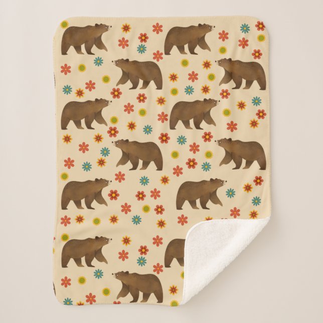 Manta Sherpa Patrón floral del oso (Anverso)