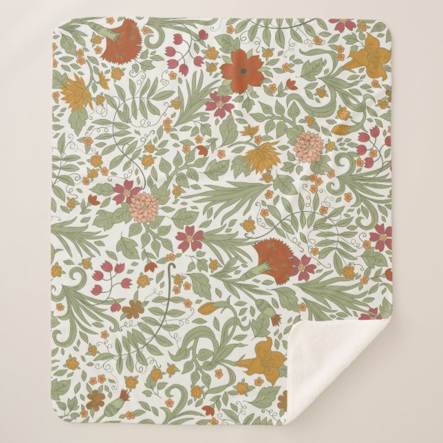 Manta Sherpa Patrón floral elegante y caprichoso. (Anverso)