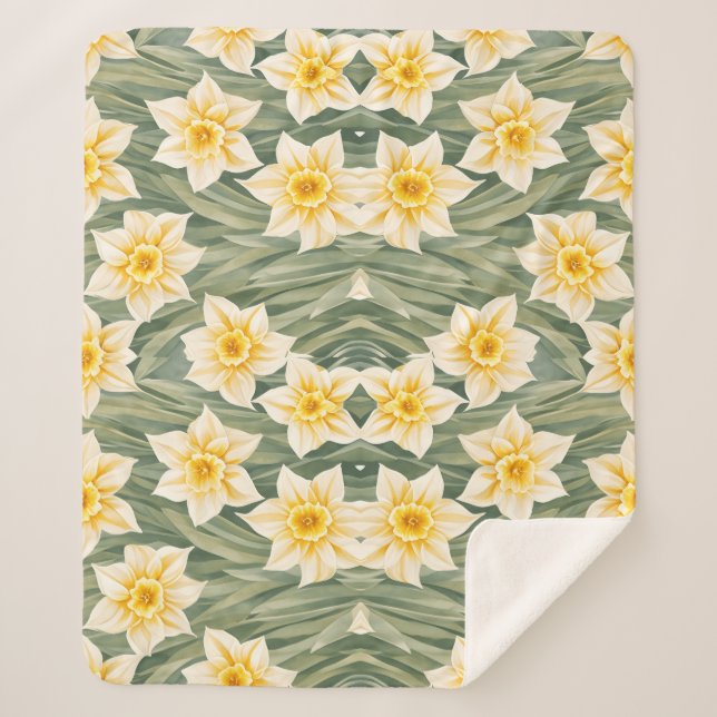 Manta Sherpa Patrón floral Flores de Daffodil (Anverso)