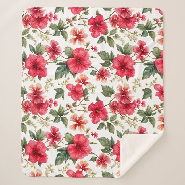 Manta Sherpa Patrón floral Flores de Hibiscus (Anverso)