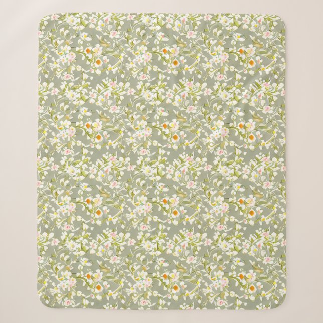 Manta Sherpa Patrón floral Flores de rosa primosa (Anverso)