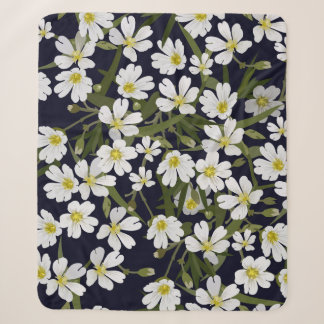 Manta Sherpa patrón floral inmaculado vintage con campo blanco