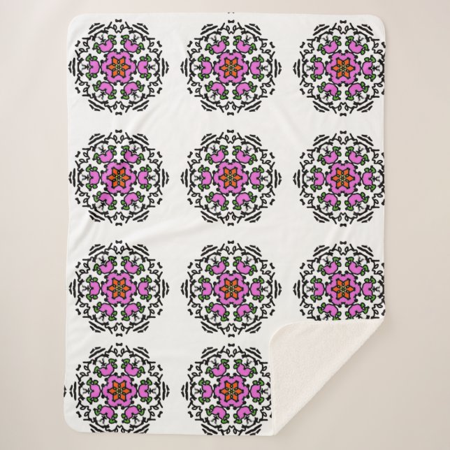 Manta Sherpa Patrón Floral Mandala (Anverso)