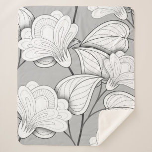 Manta Sherpa Patrón floral monocromo impecable. Hand Drawn Flo