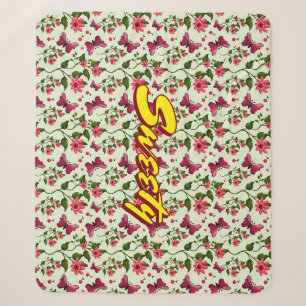 Manta Sherpa Patrón floral personalizado de mariposa de cerezo