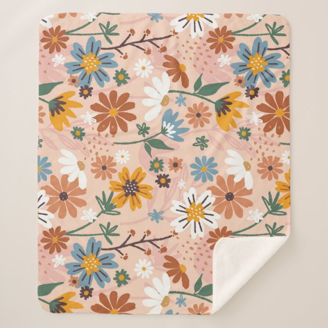 Manta Sherpa Patrón floral pintado a mano-23136 (Anverso)