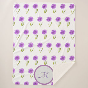 Manta Sherpa Patrón floral púrpura moderno acuarela Cuta