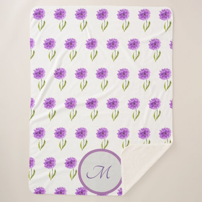 Manta Sherpa Patrón floral púrpura moderno acuarela Cuta (Anverso)