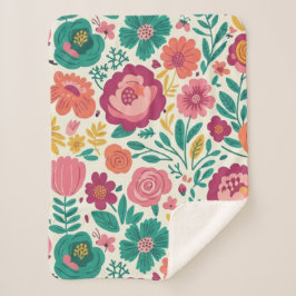 Manta Sherpa Patrón Floral Retro Caprichoso y Audaz