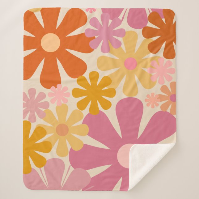 Manta Sherpa Patrón floral retro de los años 1960 (Anverso)