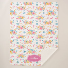 Manta Sherpa Patrón floral rosa bonito monogramado