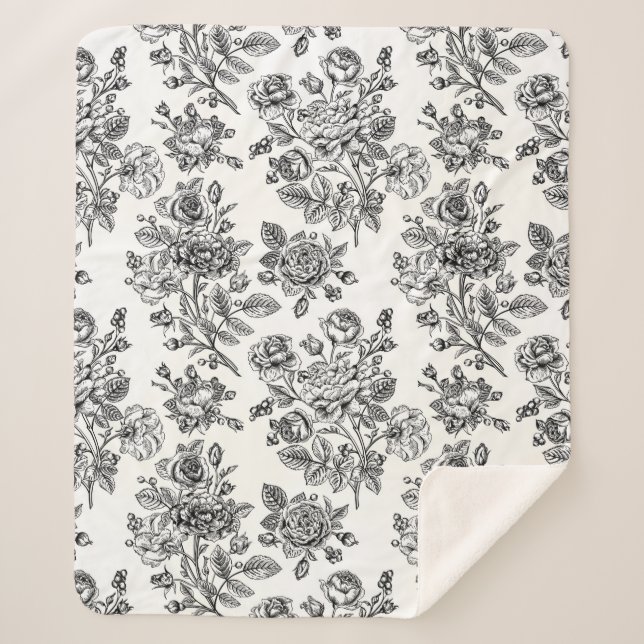 Manta Sherpa Patrón floral Rosa de época (Anverso)