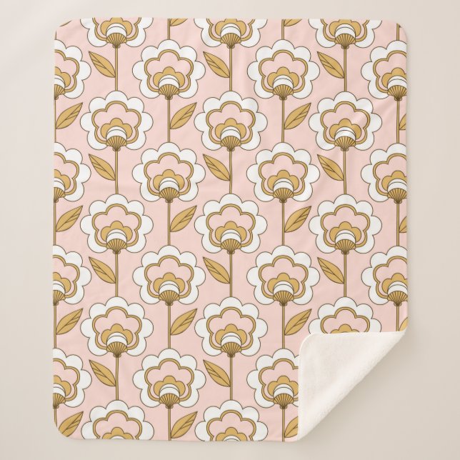 Manta Sherpa Patrón floral rosa de los jardines retro (Anverso)