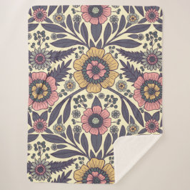 Manta Sherpa Patrón floral rosa y azul sin problemas
