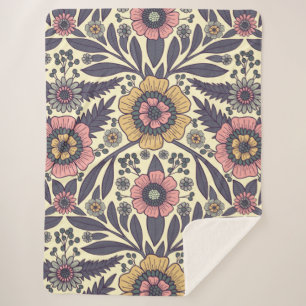 Manta Sherpa Patrón floral rosa y azul sin problemas