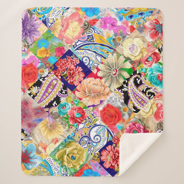 Manta Sherpa Patrón floral tropical (Anverso)