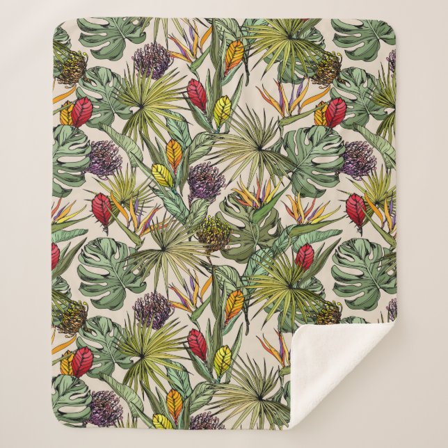 Manta Sherpa Patrón floral tropical (Anverso)