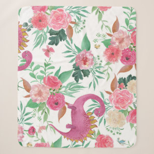 Manta Sherpa Patrón floral vintage de los dinosaurios cutáneos