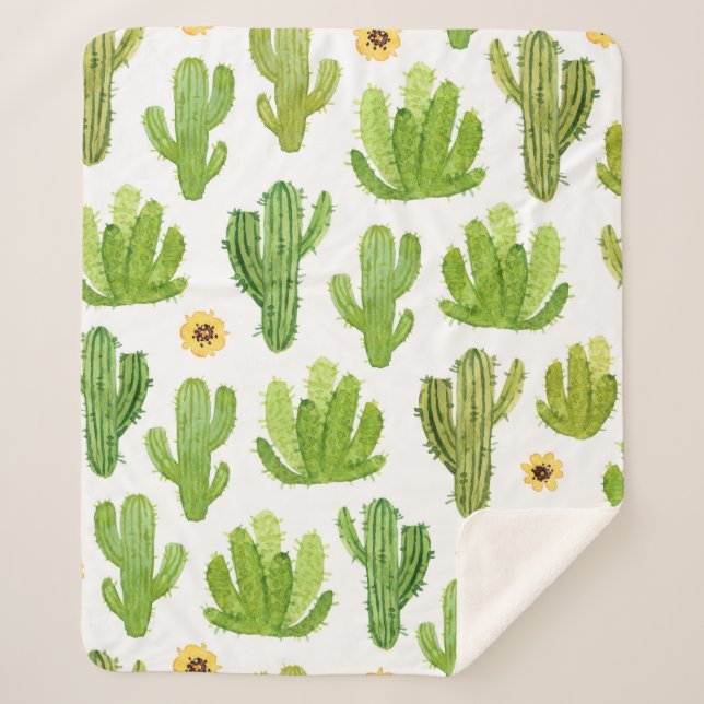 Manta Sherpa Patrón fluido de cactus (Anverso)