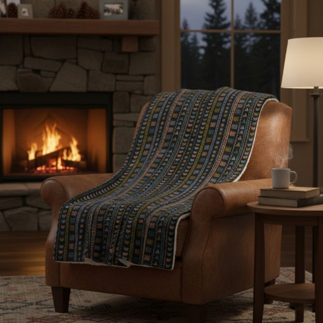 Manta Sherpa Patrón folclórico escandinavo Cosy Throw Blanket (Subido por el creador)