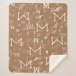 Manta Sherpa Patrón fresco inicial M (personalizado) marrón cla