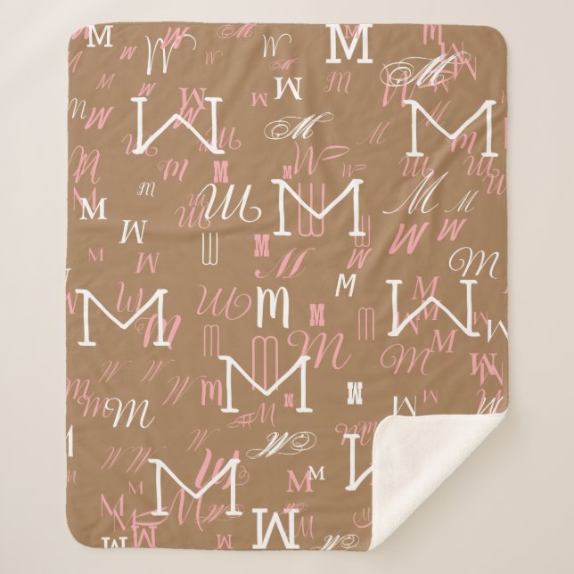 Manta Sherpa Patrón fresco inicial M (personalizado) marrón cla (Anverso)