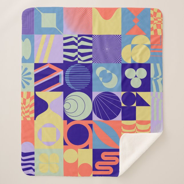 Manta Sherpa Patrón geométrico abstracto hecho con formas simpl (Anverso)
