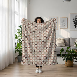 Manta Sherpa Patrón geométrico de puntos de polka marrón y rosa
