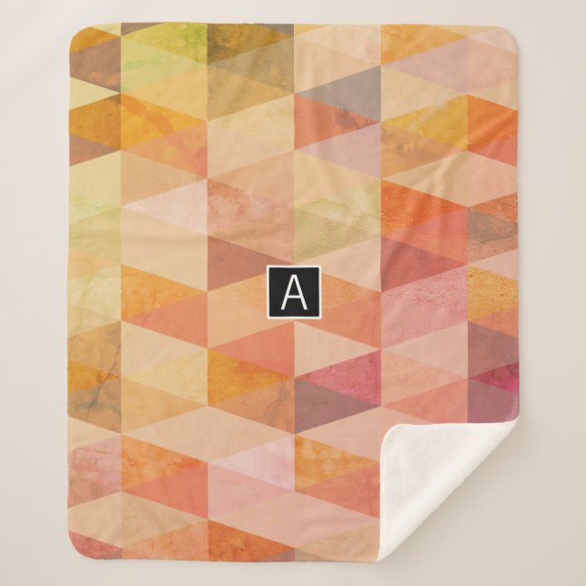 Manta Sherpa Patrón geométrico de triángulo suave | Monogramado (Anverso)