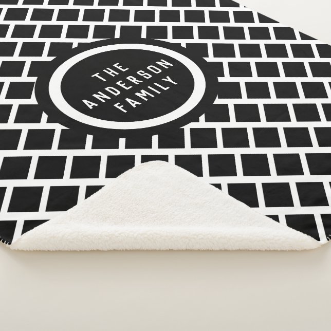 Manta Sherpa Patrón geométrico moderno blanco y negro (3/4)