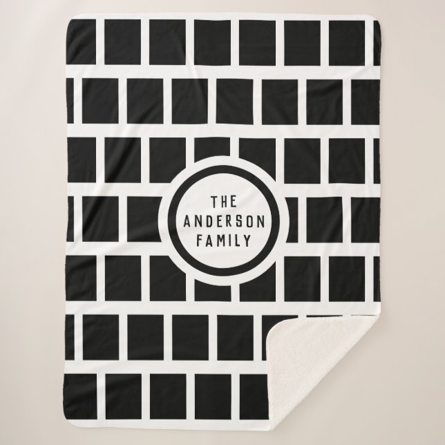 Manta Sherpa Patrón geométrico Moderno Sherpa Blanco y Negro Bl (Anverso)