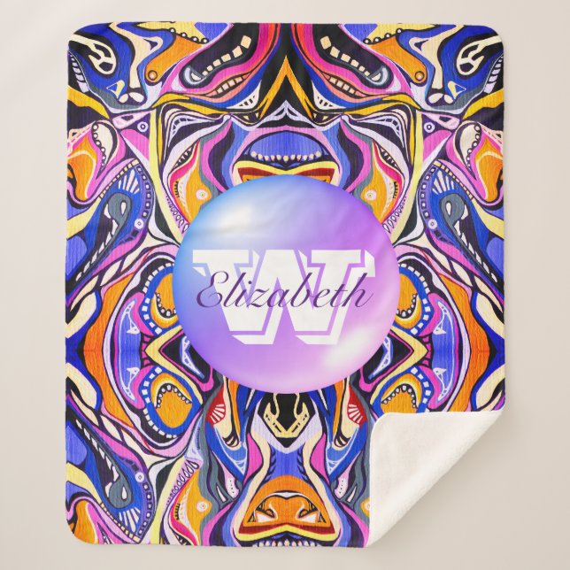 Manta Sherpa Patrón Geométrico Monogramado Artdeco Vivid (Anverso)