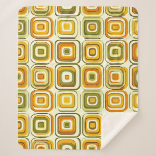 Manta Sherpa Patrón geométrico retro 70 en tonos cálidos